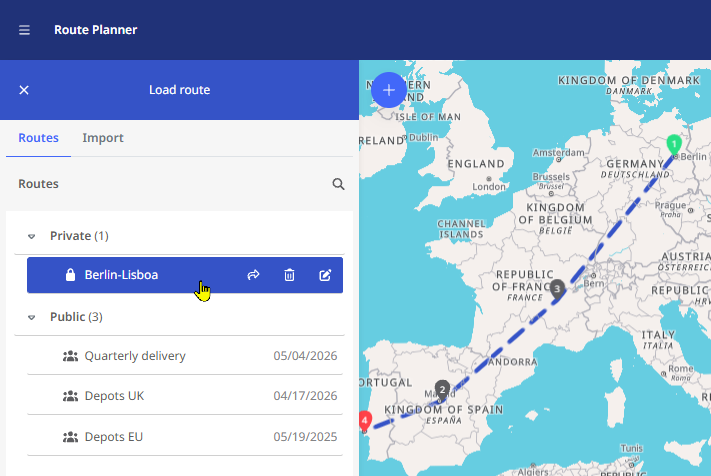 Save and load routes